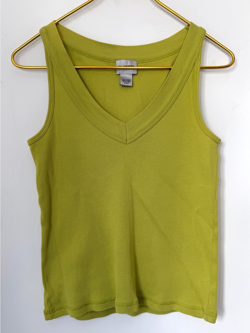 Chico’s Yellow Green Ribbed Knit V-Neck Casual Cotton Tank Top Size 0 (US Small)